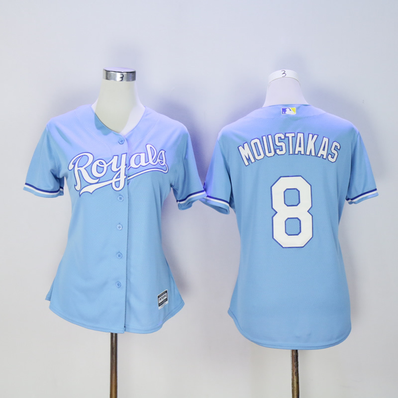 Women Kansas City Royals #8 Moustakas Light Blue MLB Jerseys->women mlb jersey->Women Jersey